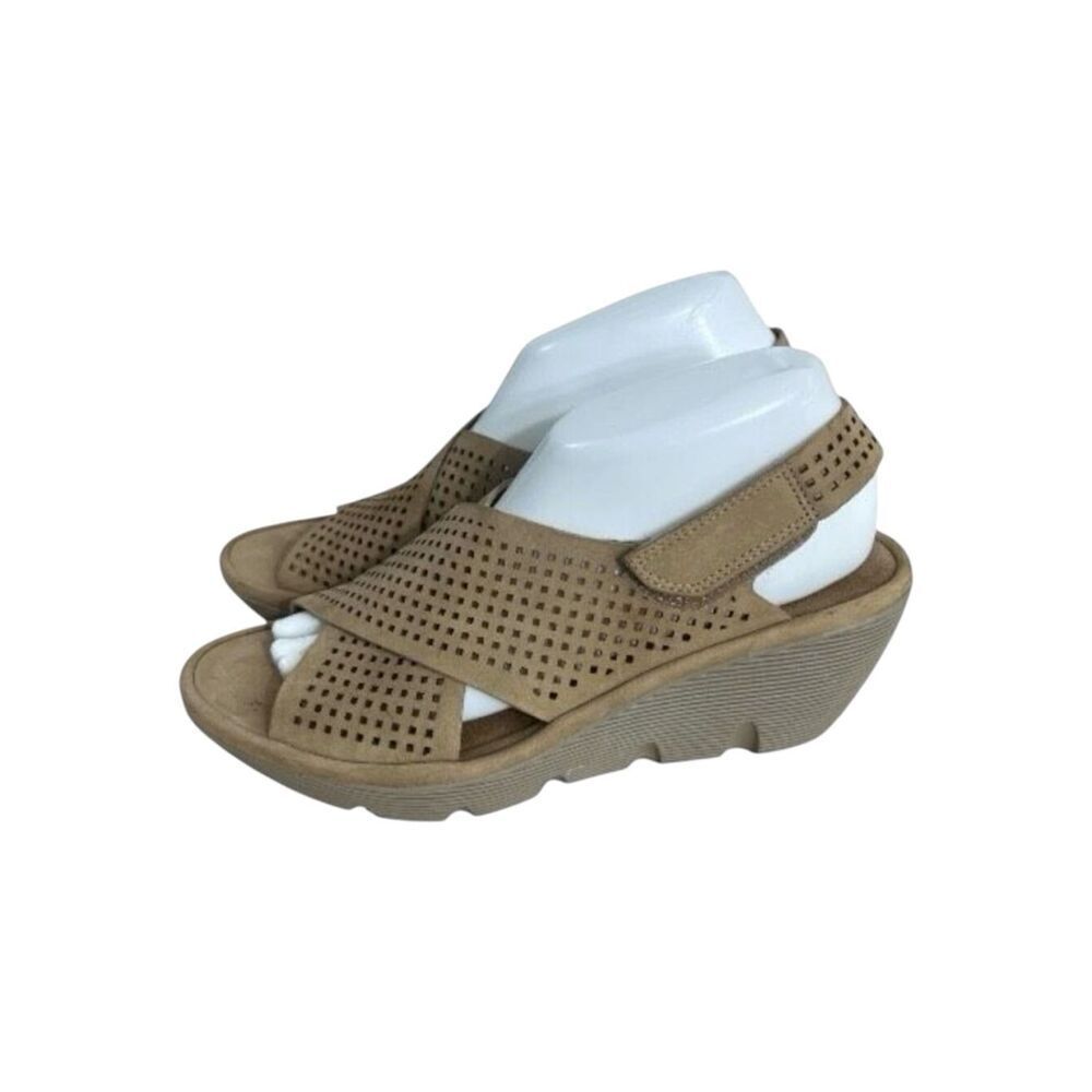 Clarks Artisan Clarene Award  Women Brown Perforated Wedge Sandals 9M Summer